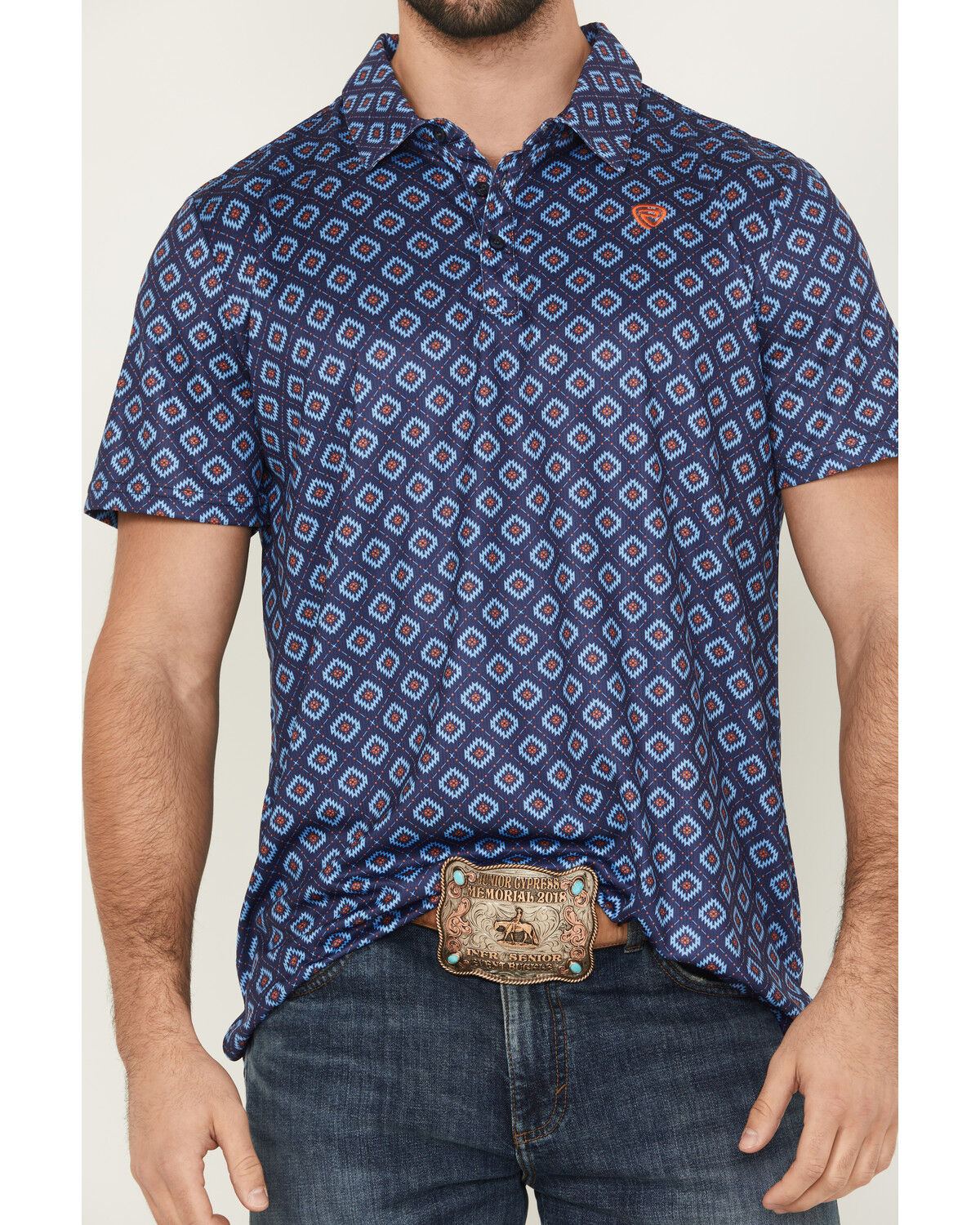 Image #3 - Rock & Roll Denim Southwestern Print Short Sleeve Button-Down Polo, Navy, hi-res