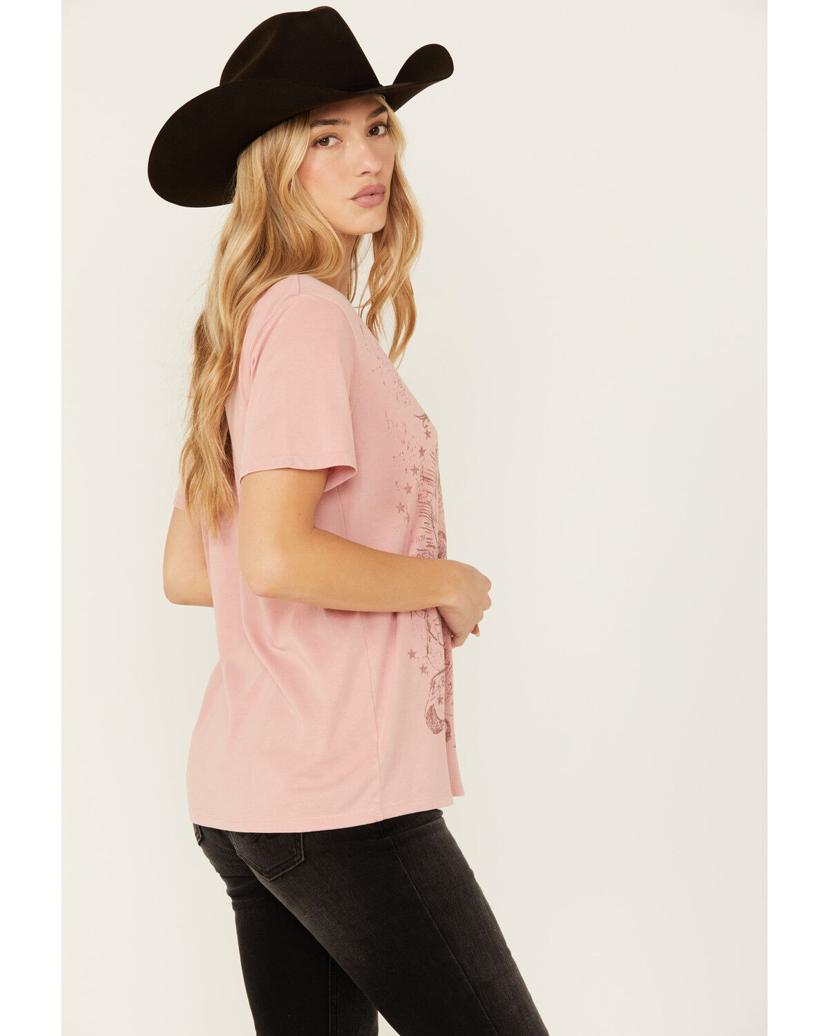 Image #2 - Blended Women's Rodeo Cowboy Cutout Short Sleeve Graphic Tee, Pink, hi-res