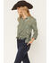 Image #2 - June & Hudson Women's Western Embroidered 3/4 Sleeve Button-Down Shirt, Olive, hi-res