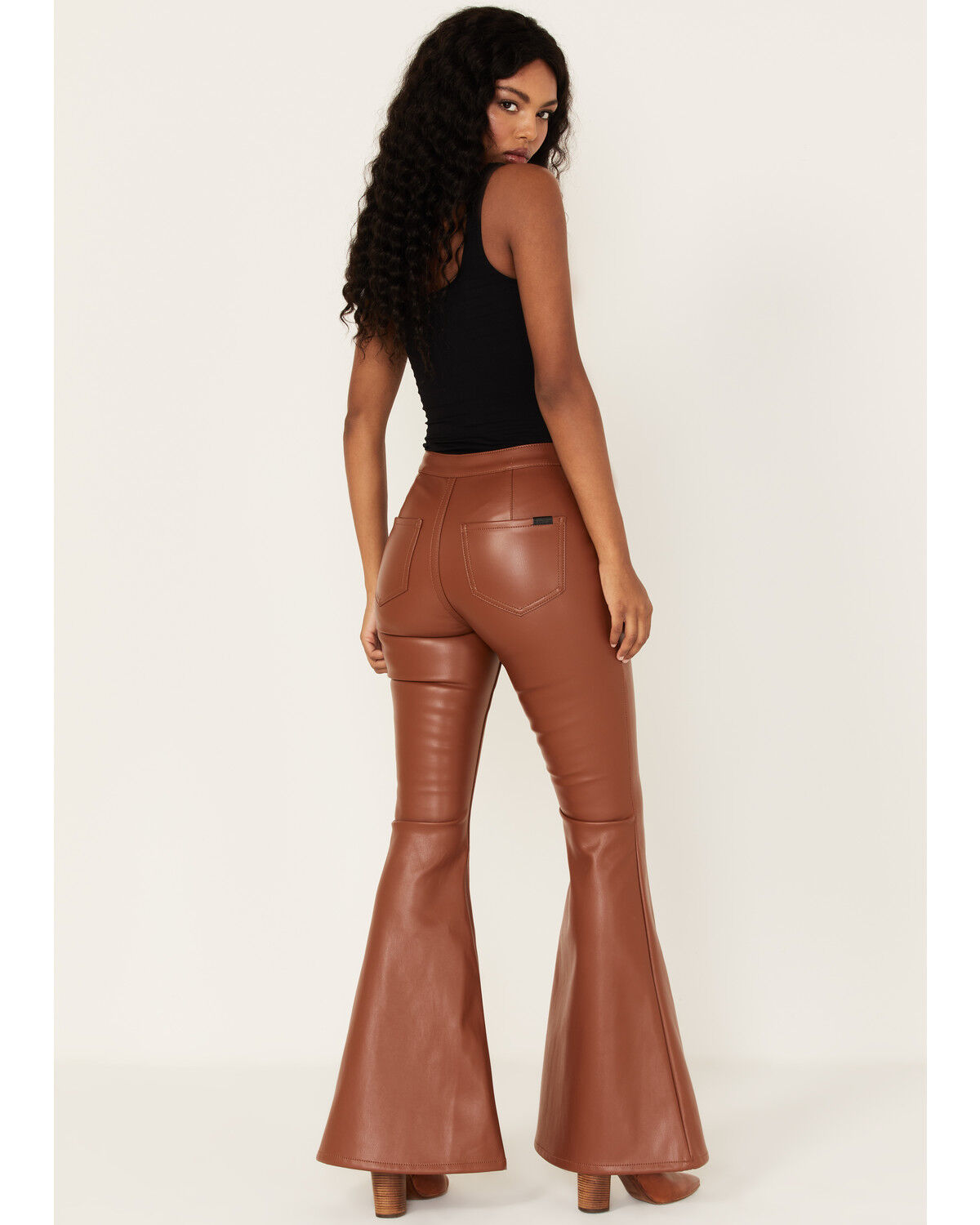 Image #4 - Rock & Roll Denim Women's Pleather High Rise Flare Jeans, , hi-res