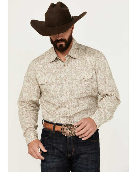 Image #1 - Wrangler 20X Men's Paisley Print Long Sleeve Snap Western Shirt, Sand, hi-res