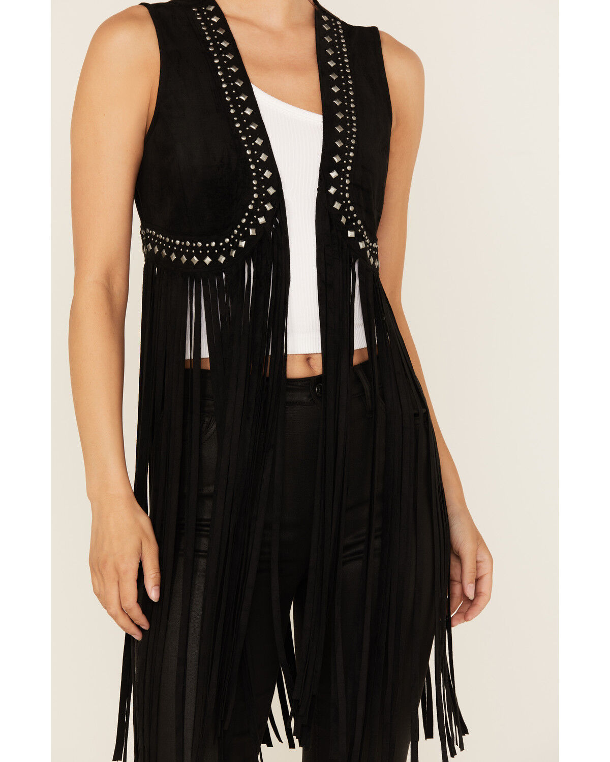 Image #3 - Idyllwind Women's Walnut Studded Fringe Faux Suede Vest, Black, hi-res