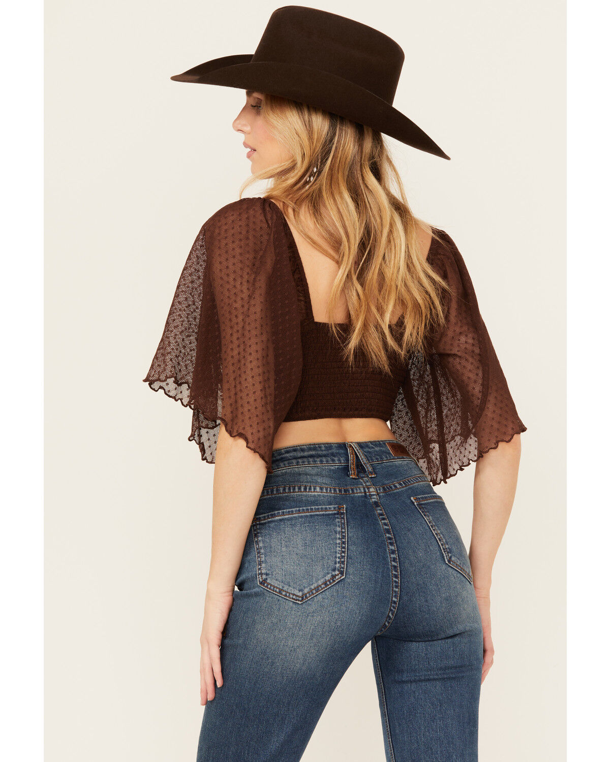 Image #4 - Shyanne Women's Embroidered Swiss Dot Mesh Short Sleeve Top, Dark Brown, hi-res
