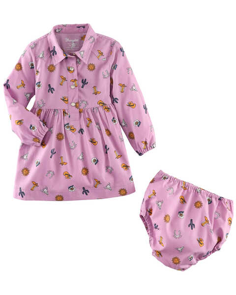 Image #1 - Wrangler Infant Girls' Conversation Print Dress and Diaper Cover - 2 Piece , Purple, hi-res