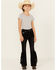 Image #1 - Cowgirl Hardware Girls' Side Fringe Bell Bottom Stretch Denim Jeans, Black, hi-res