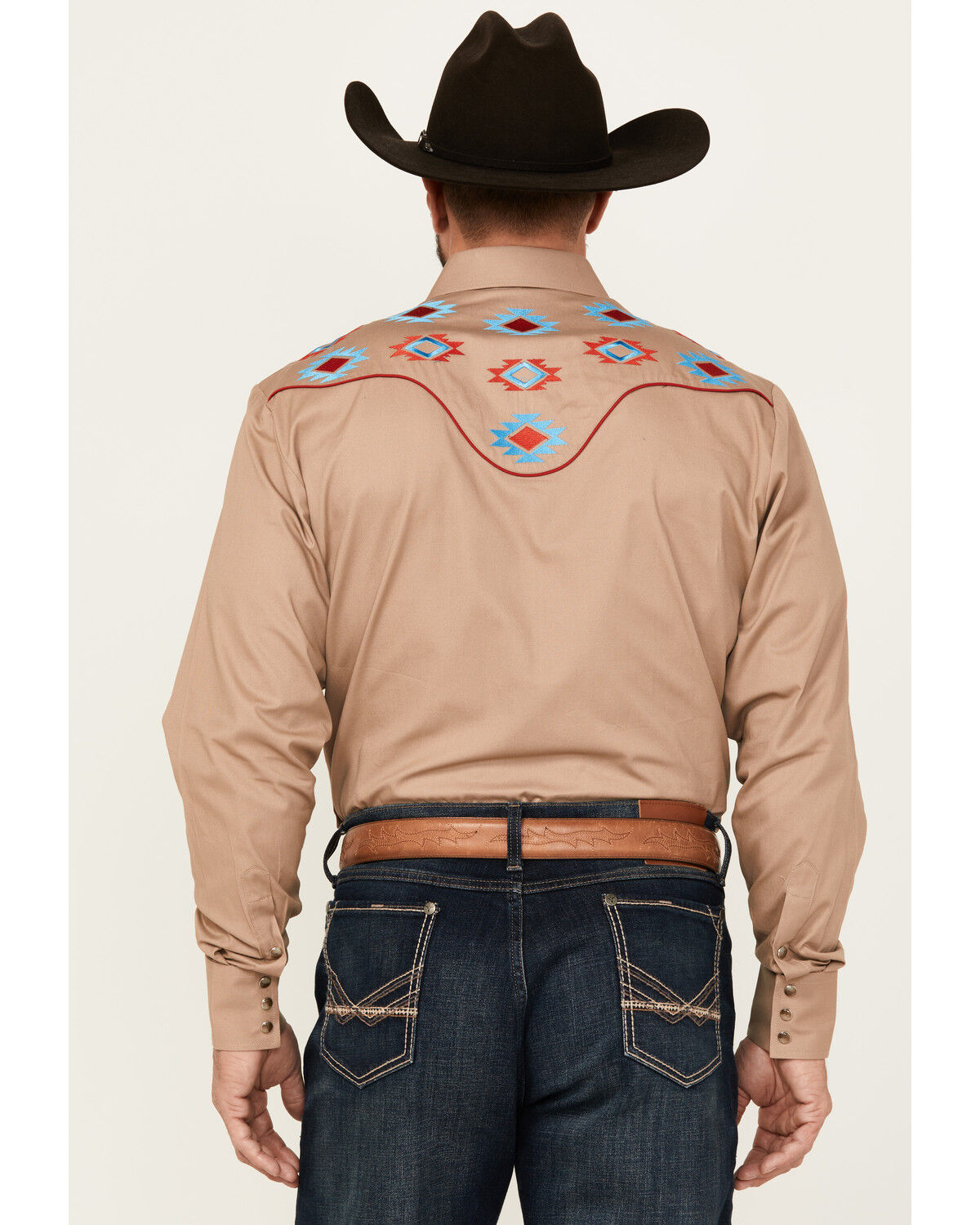 Image #4 - Rodeo Clothing Men's Embroidered Yoke Long Sleeve Snap Western Shirt, Tan, hi-res