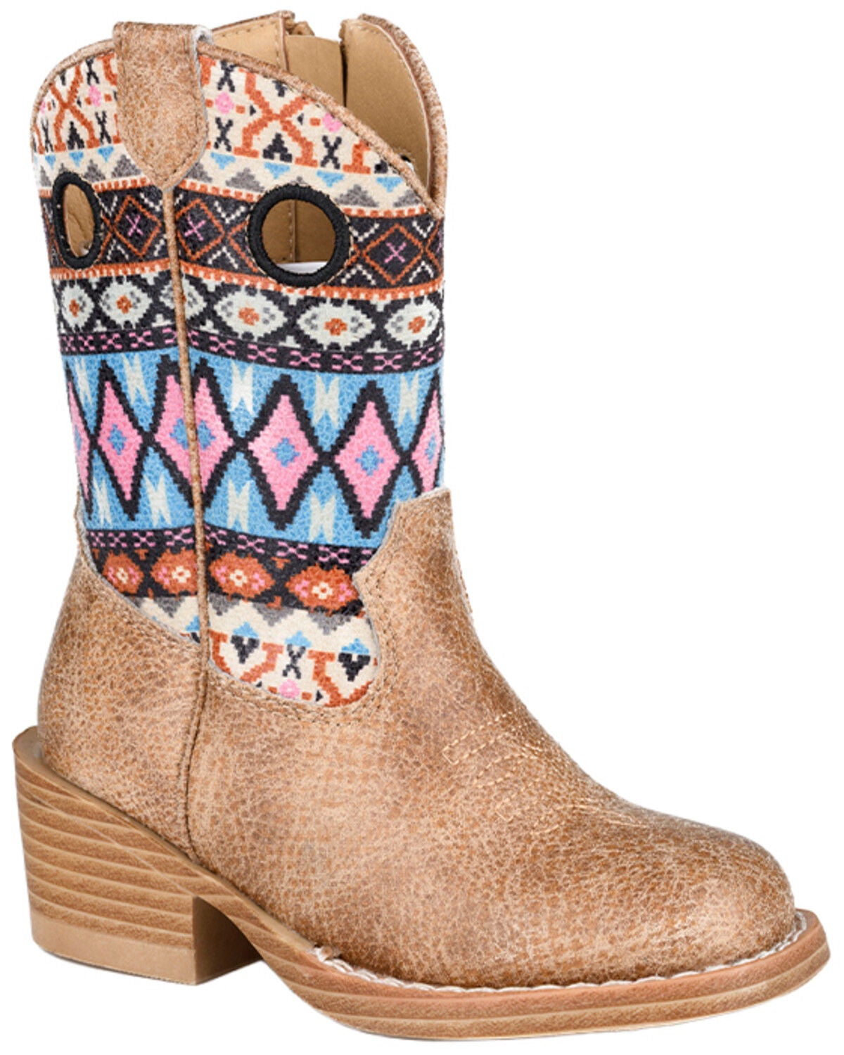 Roper Toddler Girls' Willow Southwestern Western Boots - Square Toe, Tan, hi-res