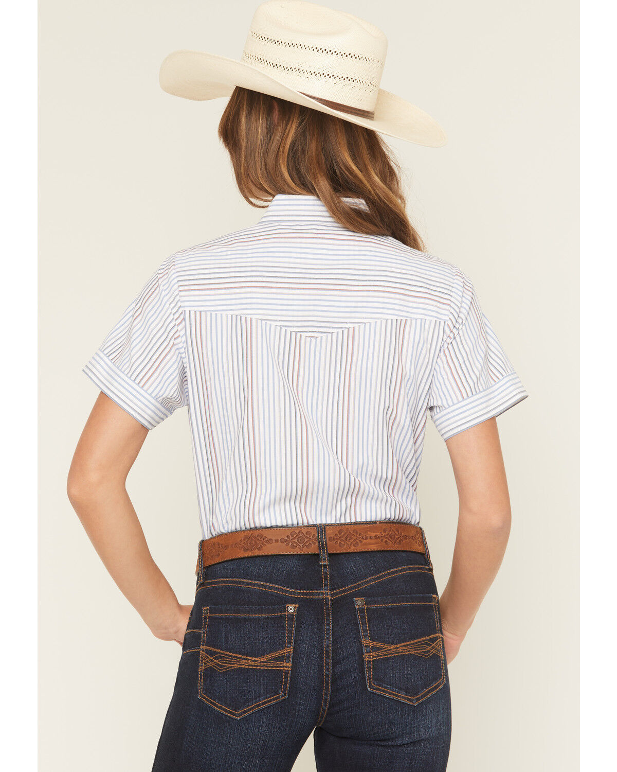 Image #4 - Ely Walker Women's Striped Short Sleeve Pearl Snap Western Shirt, Multi, hi-res