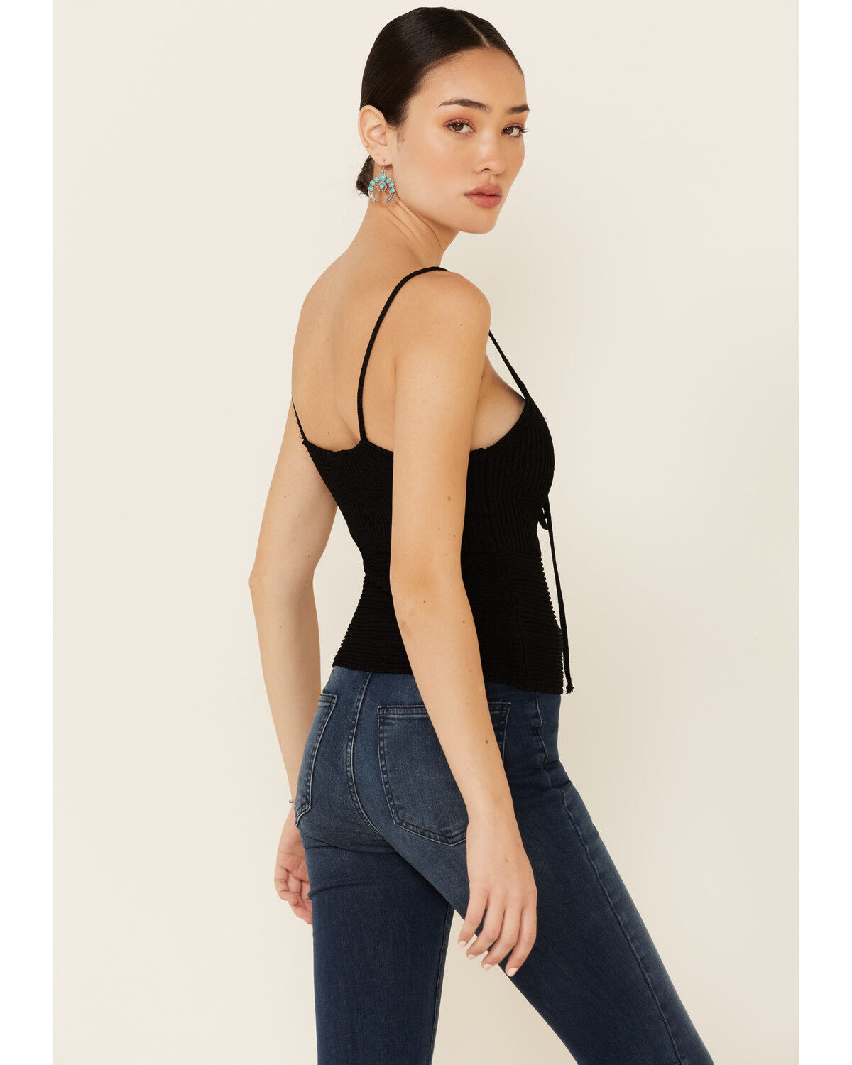 Image #4 - Mystree Women's Sweater-Knit Lace-Up Cami, Black, hi-res