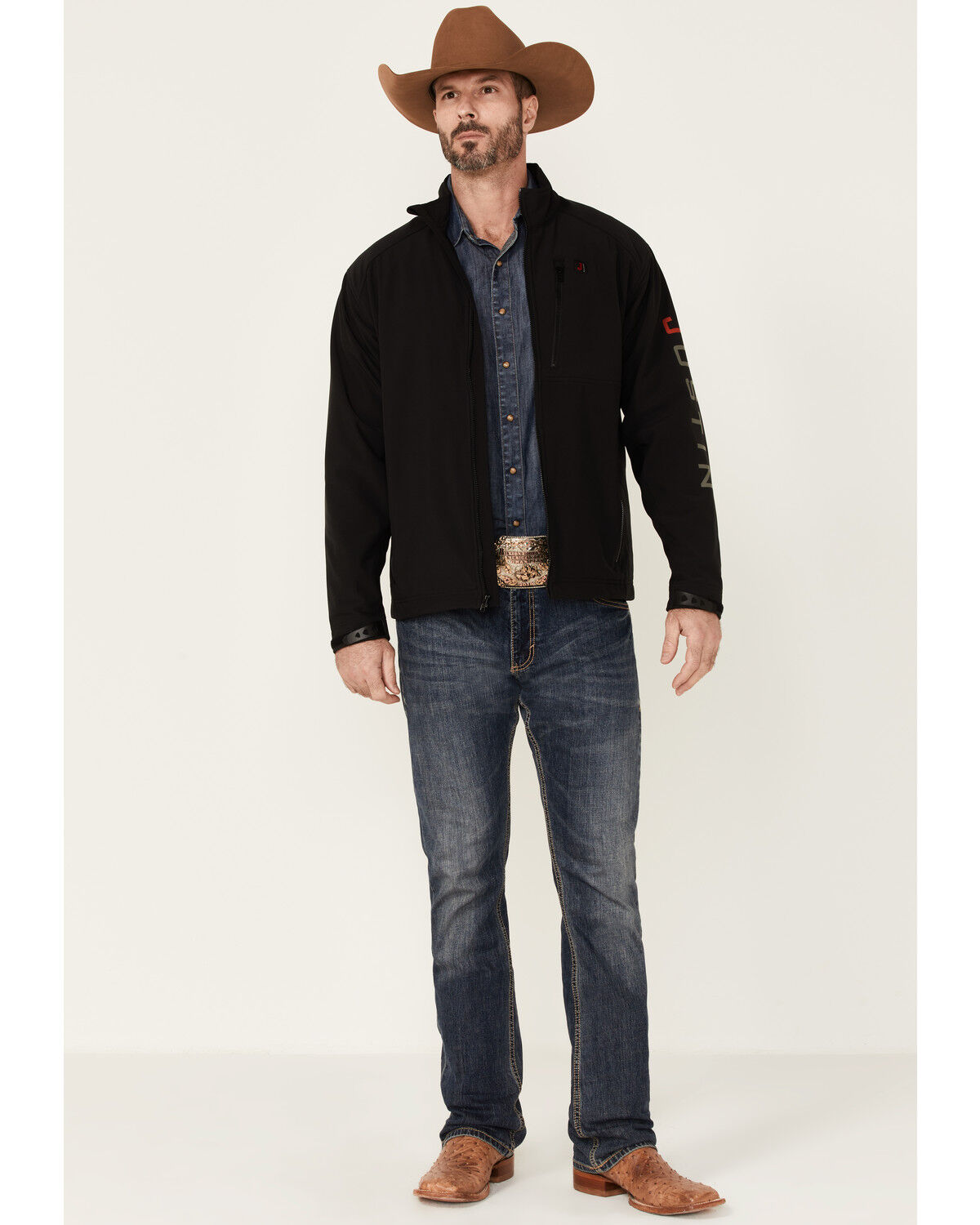 Image #2 - Justin Men's Solid Stillwater Logo Sleeve Zip-Front Fleece Jacket, Black, hi-res