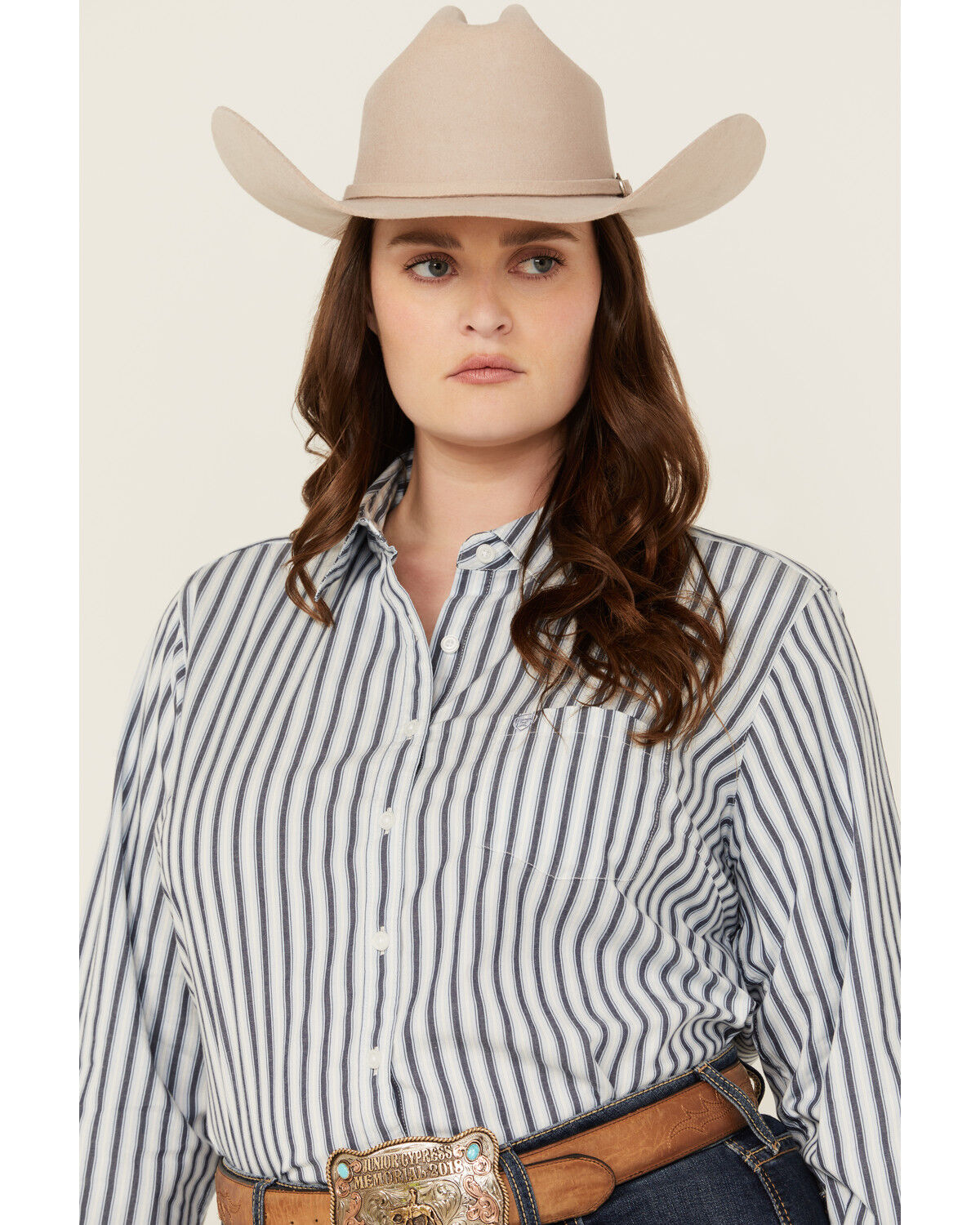 Image #2 - Ariat Women's Kirby Striped Print Long Sleeve Button-Down Stretch Western Shirt - Plus, Blue, hi-res