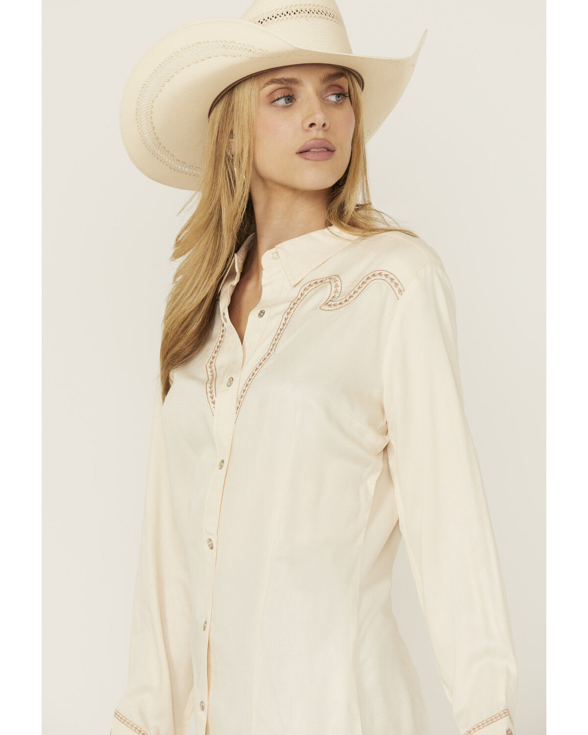 Image #2 - Wrangler Retro Women's Floral Embroidered Long Sleeve Pearl Snap Western Shirt, Cream, hi-res