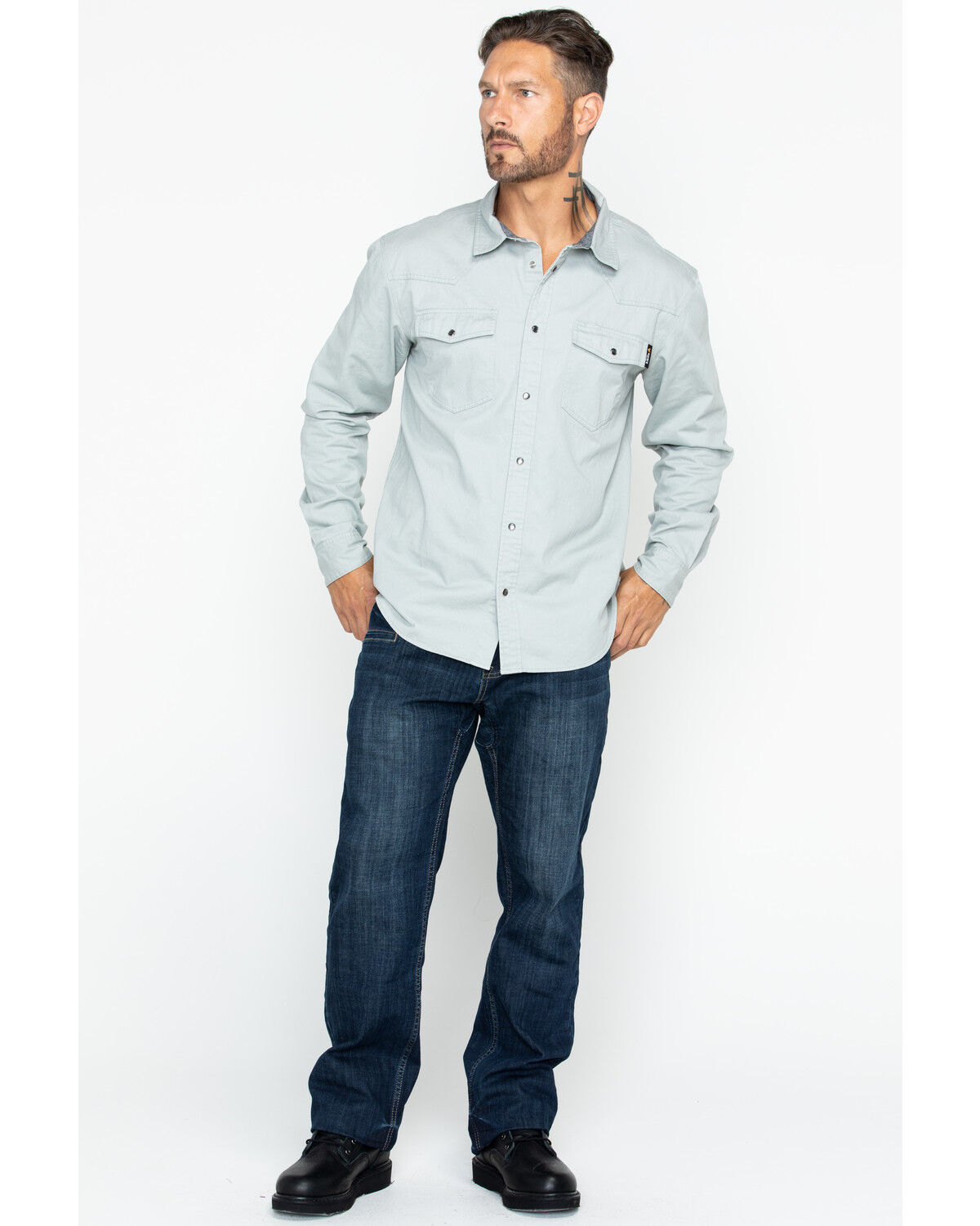 Image #6 - Hawx Men's Gray Twill Snap Western Work Shirt - Big, Light Grey, hi-res