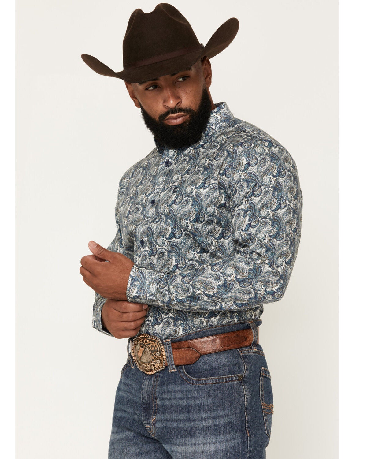 Image #2 - Cody James Men's Lost Resort Paisley Print Long Sleeve Button-Down Stretch Western Shirt - Tall, Blue, hi-res