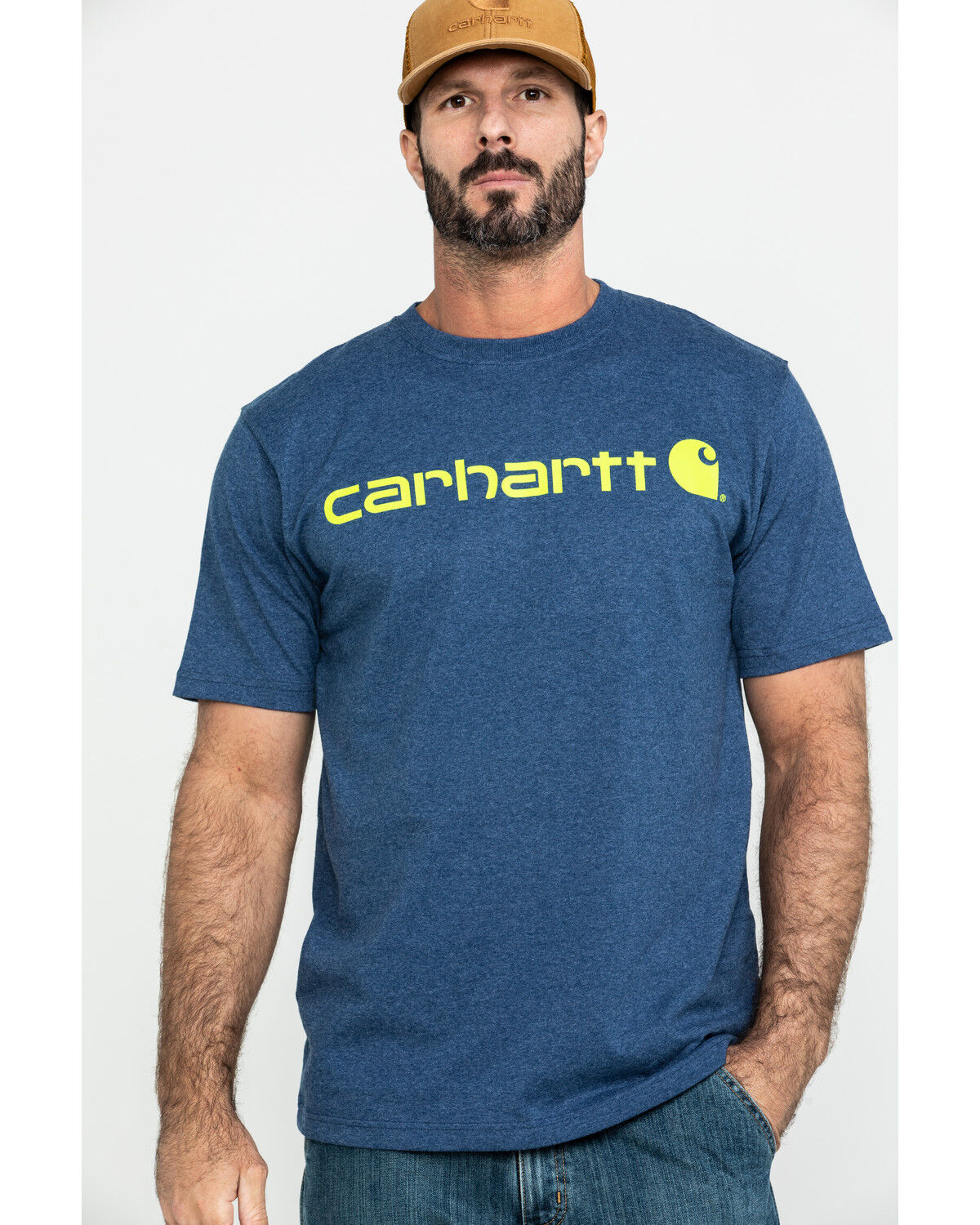Image #1 - Carhartt Men's Signature Logo Graphic Short Sleeve Work T-Shirt, Indigo, hi-res
