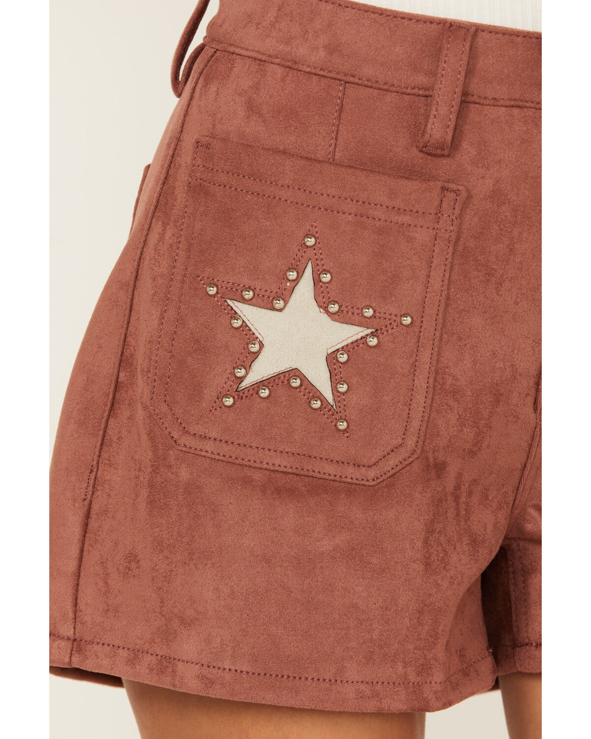 Image #2 - Rock & Roll Denim Women's High Rise Star Microsuede Shorts, Camel, hi-res