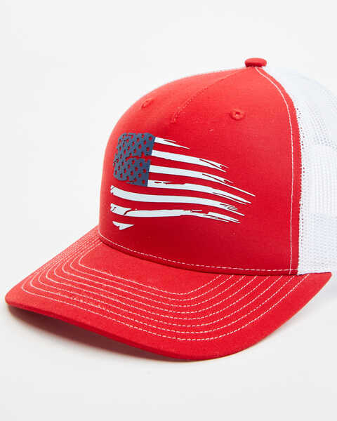 Image #1 - Ariat Men's Distressed USA Flag Ball Cap, Red, hi-res
