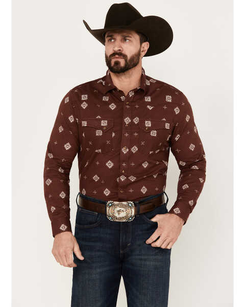 Image #1 - Pendleton Men's Laramie Diamond Print Long Sleeve Western Snap Shirt, Burgundy, hi-res