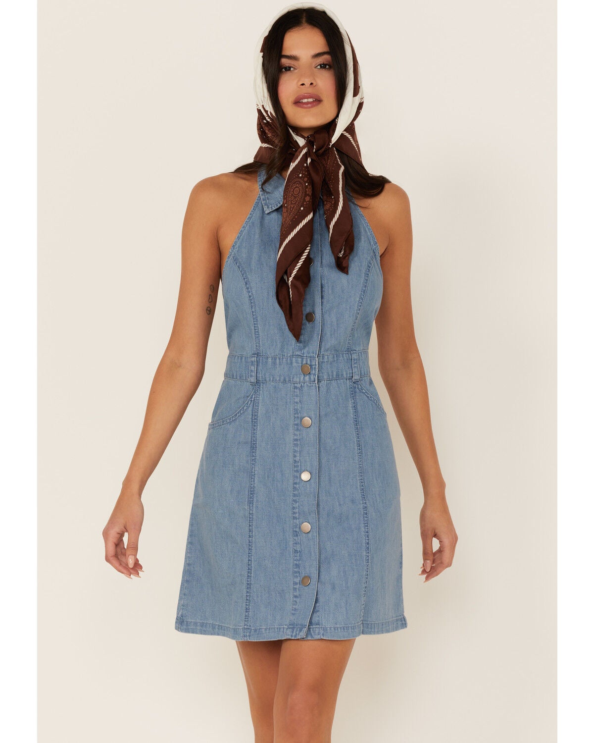 free people katie halterneck denim dress