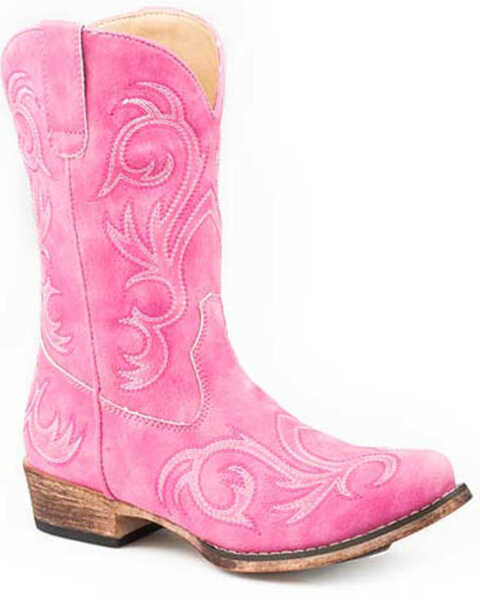 Roper Girls' All Over Embroidery Western Boots - Square Toe, Pink, hi-res