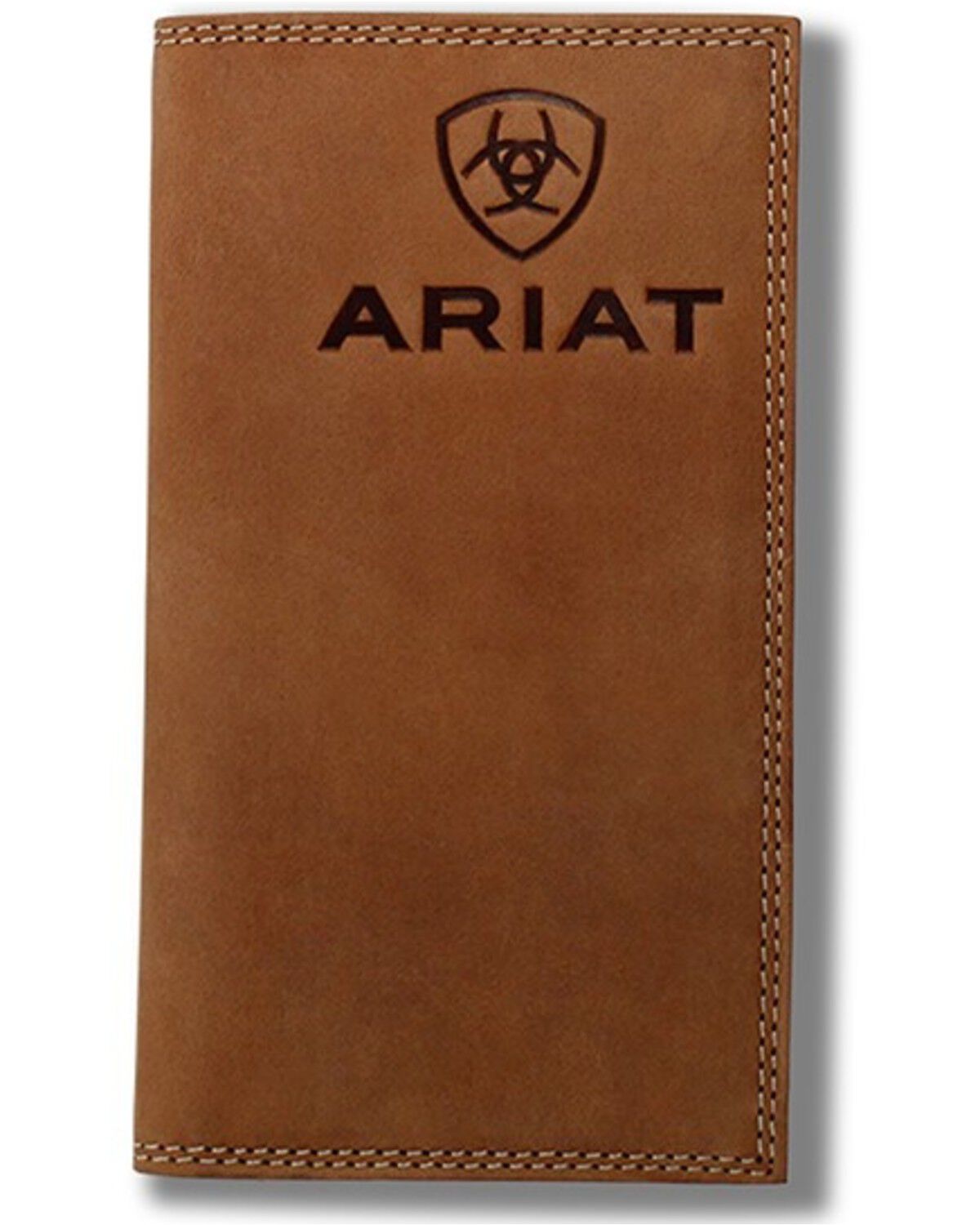 Image #1 - Ariat Men's Embossed Logo Checkbook Wallet, Brown, hi-res