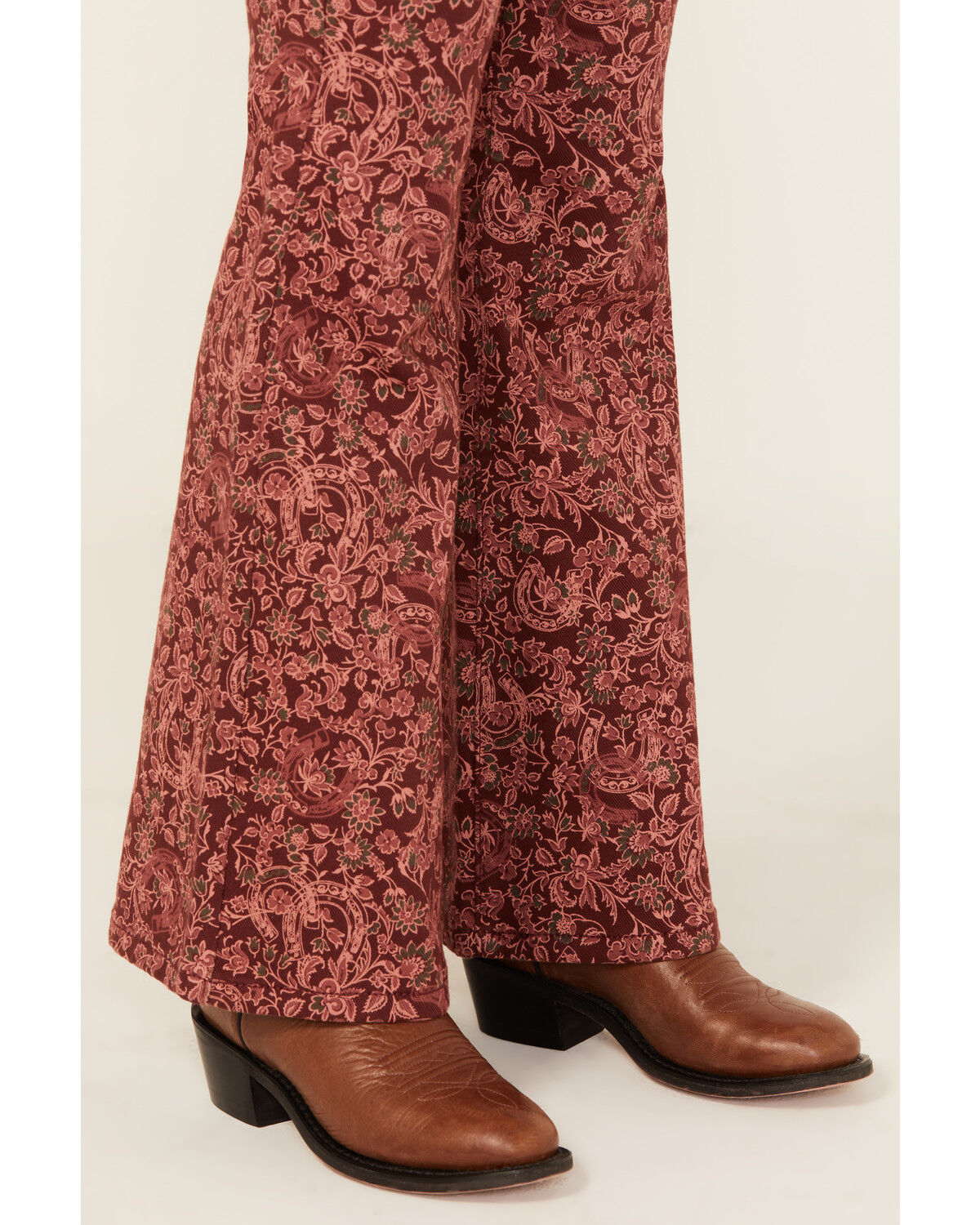 Image #2 - Rock & Roll Denim Girls' Floral Horseshoe Print Flare Stretch Denim Jeans, Brown, hi-res