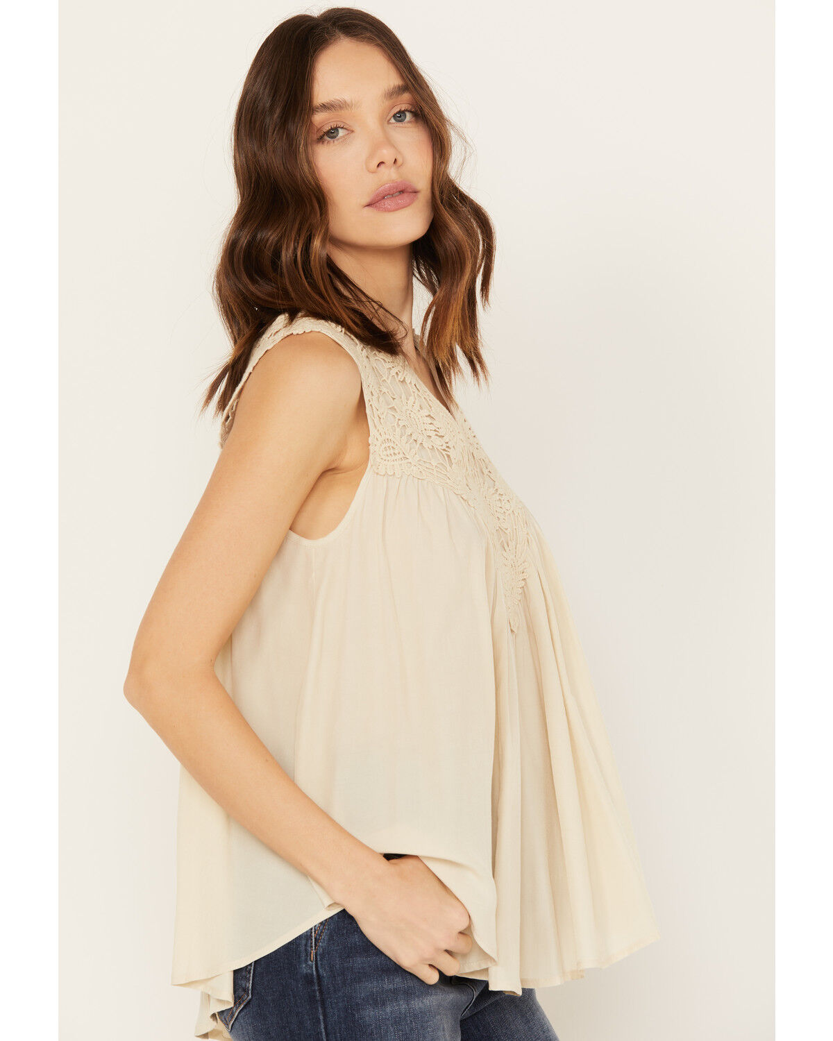 Image #2 - Molly Bracken Women's Crochet Sleeveless Peasant Top, Ivory, hi-res