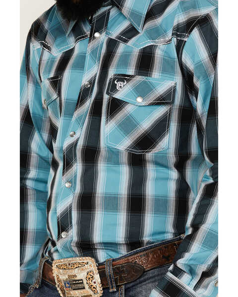 Image #3 - Cowboy Hardware Men's Hombre Large Plaid Print Long Sleeve Pearl Snap Western Shirt, Steel, hi-res