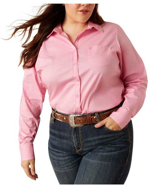 Image #1 - Ariat Women's R.E.A.L Team Kirby Long Sleeve Button-Down Stretch Western Shirt - Plus , Pink, hi-res