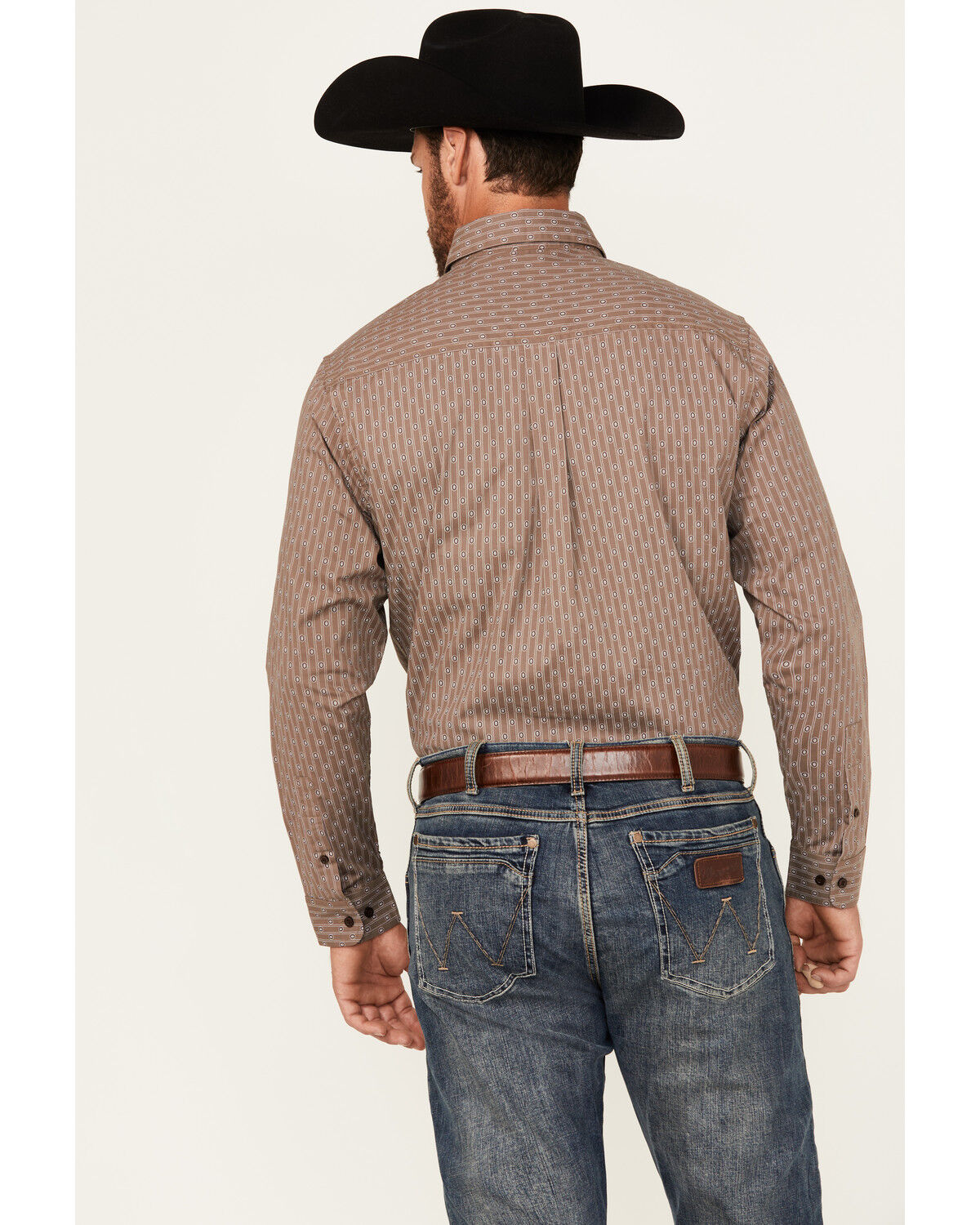 Image #4 - Justin Men's Boot Barn Exclusive Geo Striped Print Long Sleeve Button-Down Stretch Western Shirt, Grey, hi-res