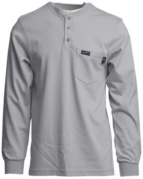 Image #1 - Lapco Men's FR Long Sleeve Button-Down Henley Work Shirt - Big & Tall, Grey, hi-res