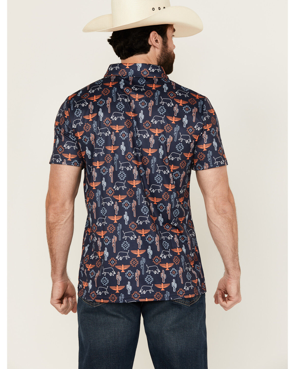 Image #4 - Rock & Roll Denim Men's Conversational Print Short Sleeve Polo Shirt, Navy, hi-res
