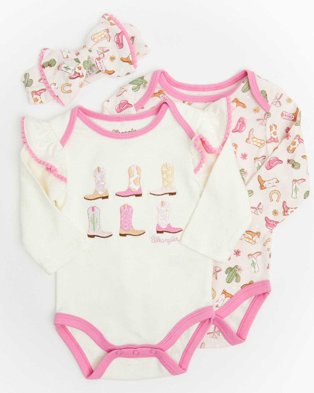 Image #1 - Wrangler Infant Girls' Cowgirl Boots Onesie Set - 3 Piece, Multi, hi-res