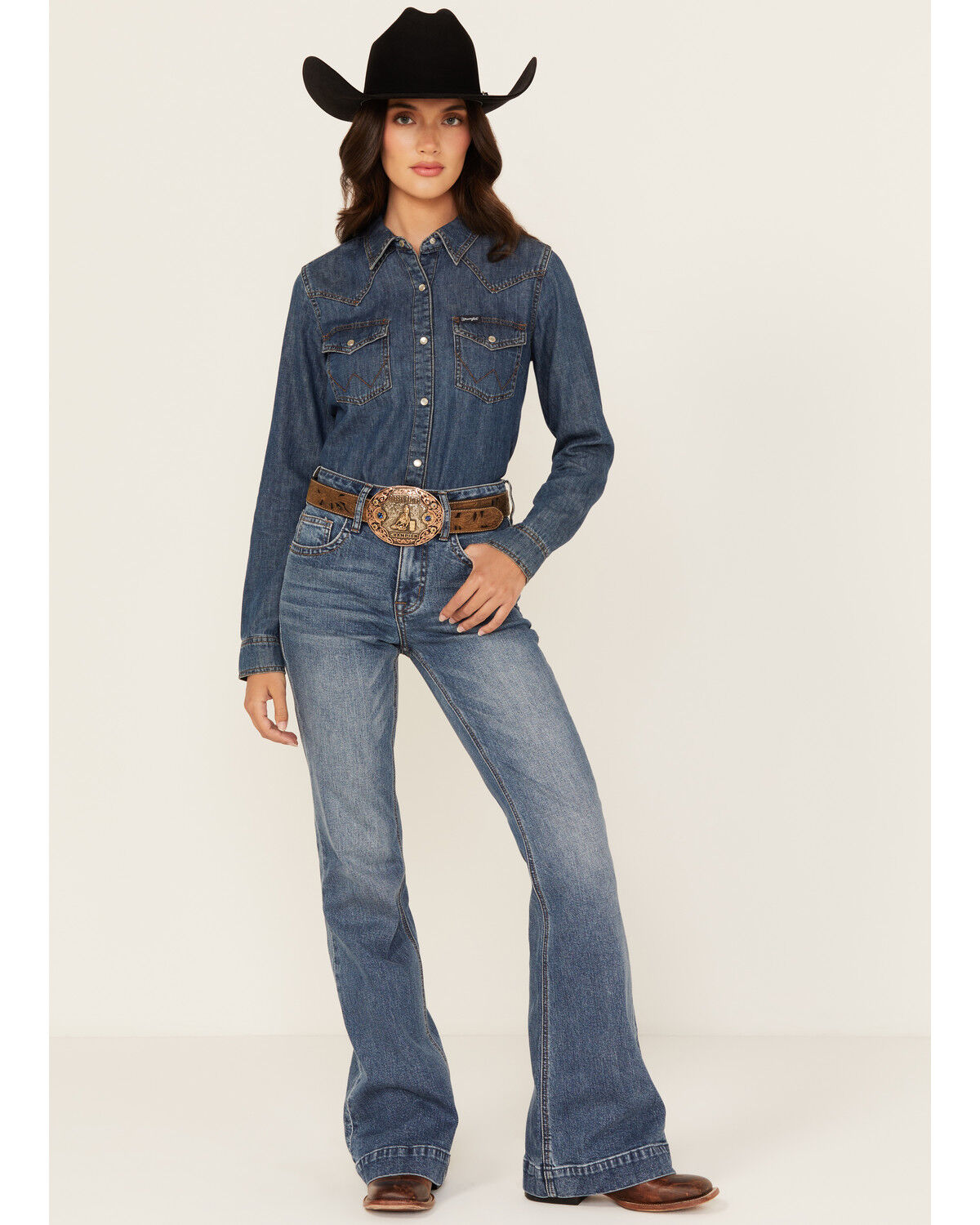 Image #1 - Rock & Roll Denim Women's Medium Wash High Rise Trouser Stretch Denim Jeans, Medium Wash, hi-res