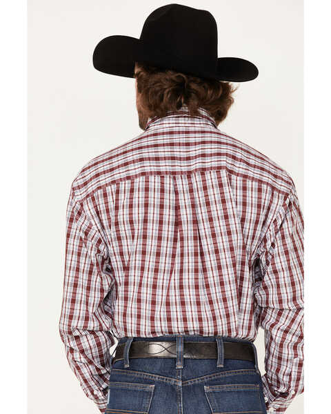 Image #4 - Wrangler Men's Plaid Print Long Sleeve Button Down Western Shirt, Burgundy, hi-res
