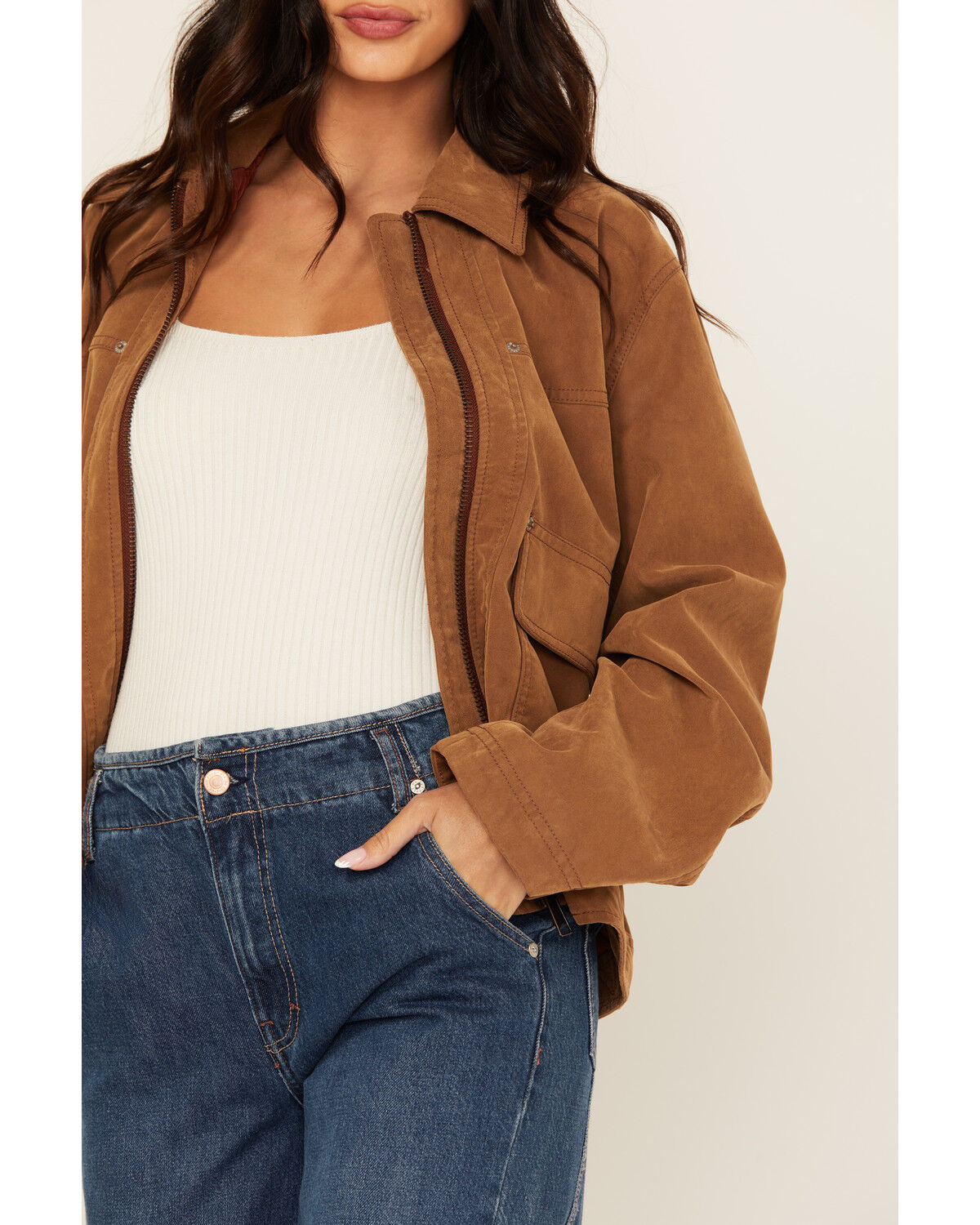 Image #3 - Free People Women's Blair Vegan Suede Jacket, Brown, hi-res