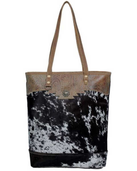 Myra Bag Women's Sooty Specks Canvas & Hair-On Tote, Black, hi-res