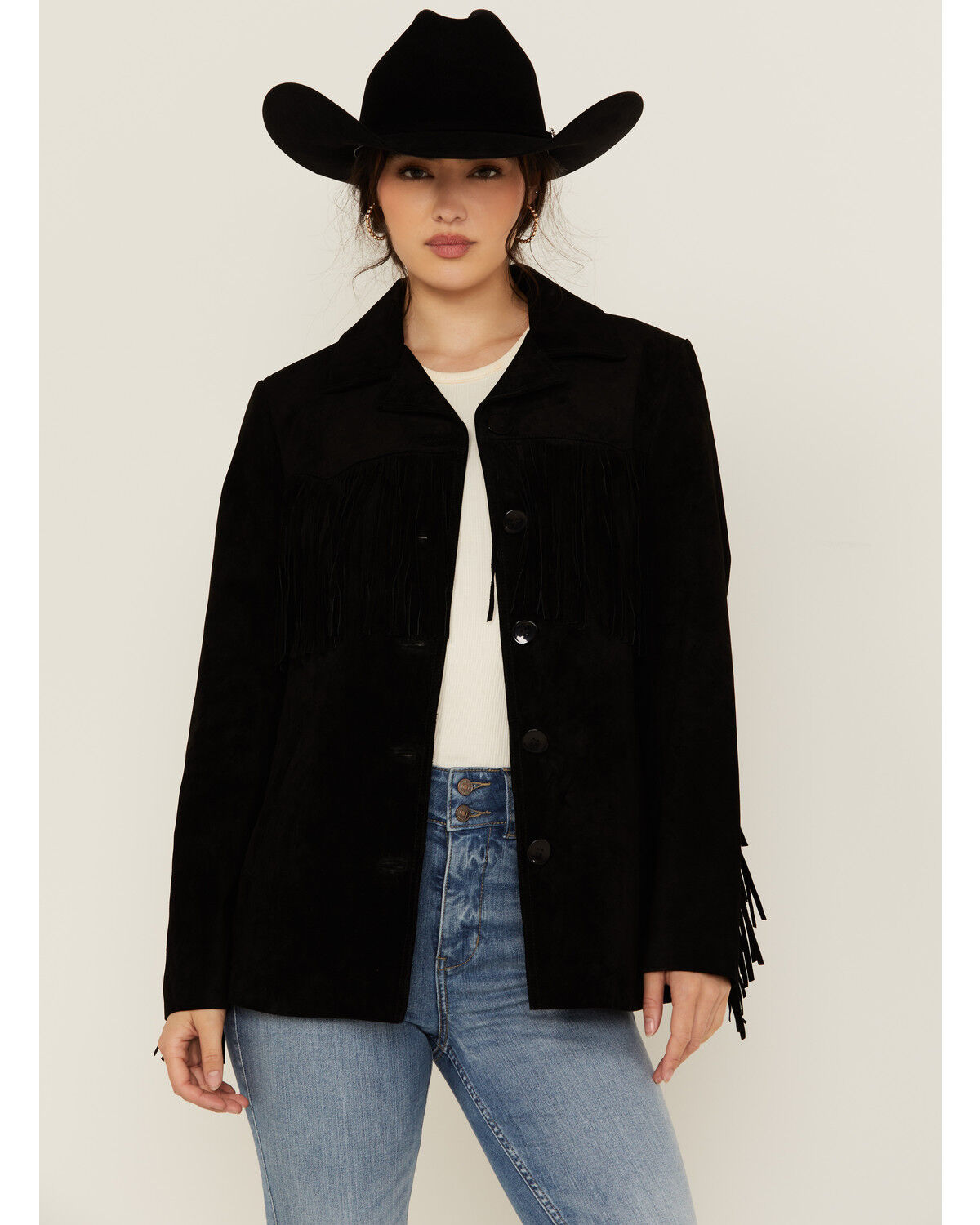 Image #1 - Scully Women's Solid Fringe Blazer, Black, hi-res