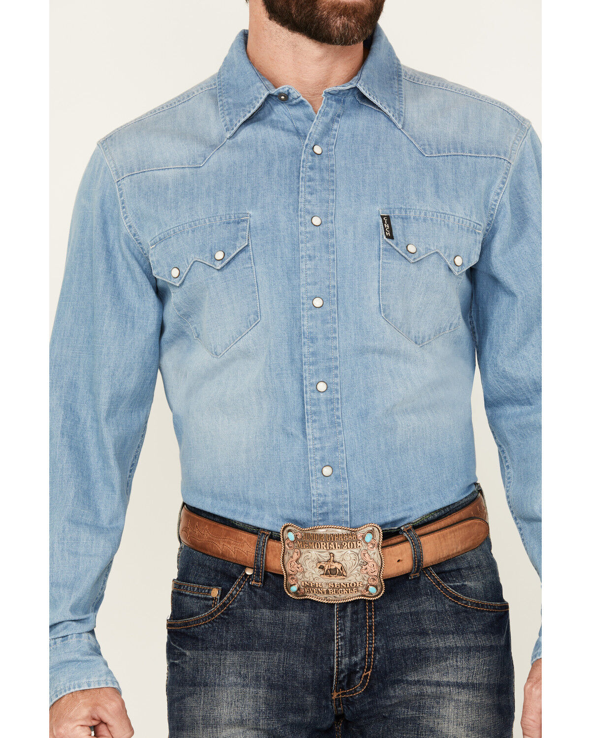 Image #3 - Cinch Men's Long Sleeve Snap Denim Shirt, Indigo, hi-res