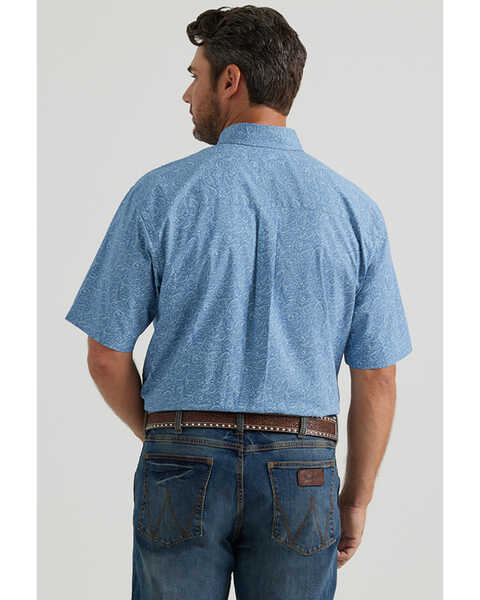 Image #3 - George Strait by Wrangler Men's Paisley Print Short Sleeve Stretch Western Shirt - Tall , Blue, hi-res