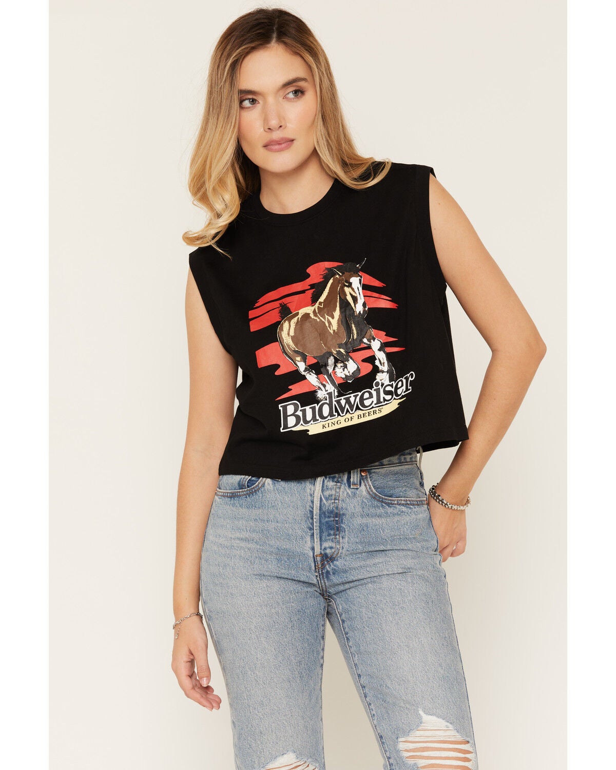 Budweiser Women's Clydesdale Print Sleeveless Graphic Tank Top, Black, hi-res