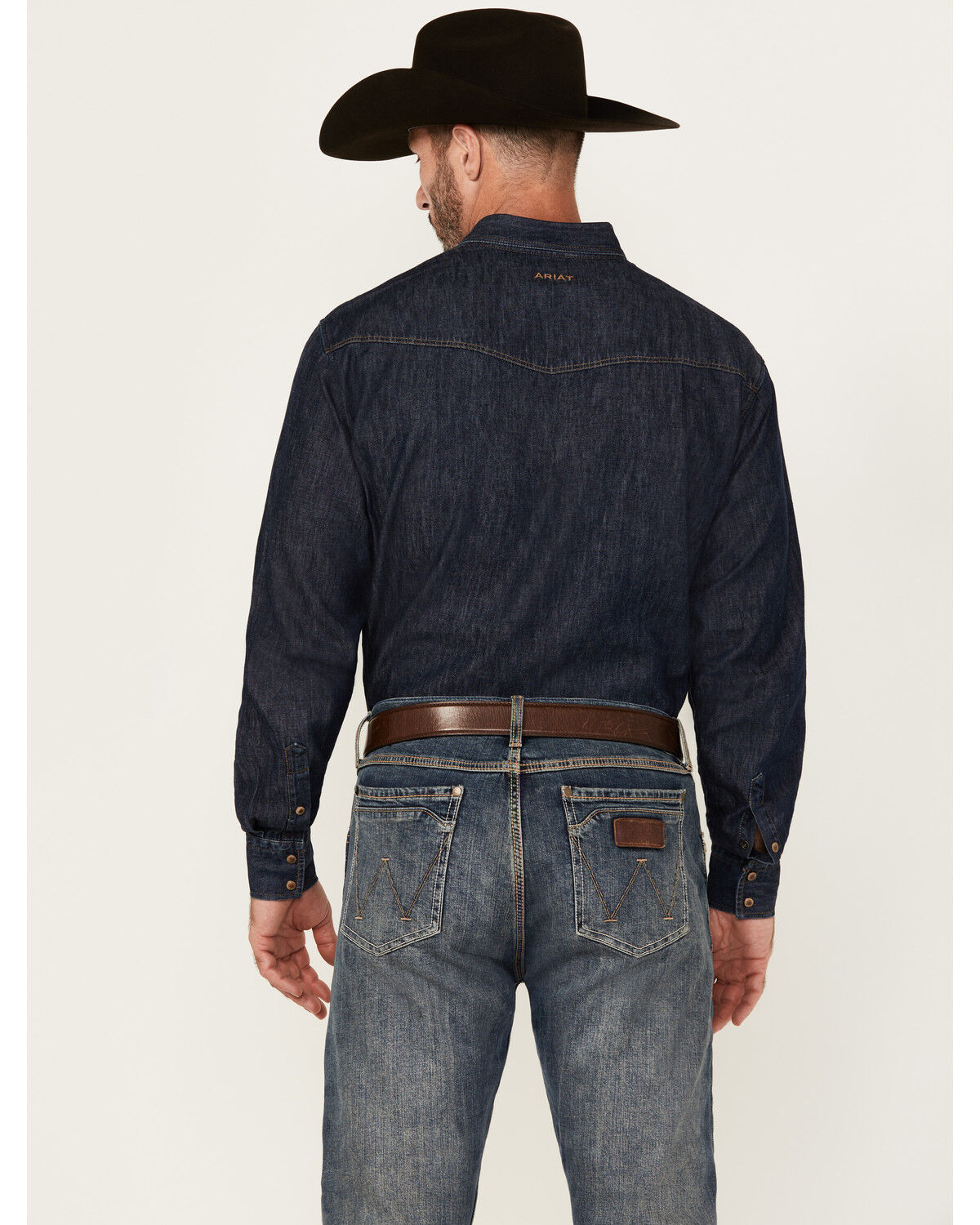 Image #4 - Ariat Men's Classic Denim Long Sleeve Snap Western Shirt - Tall, Blue, hi-res