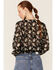 Wild Moss Women's Black Floral Chiffon Smocked Waist Blouse, Black, hi-res
