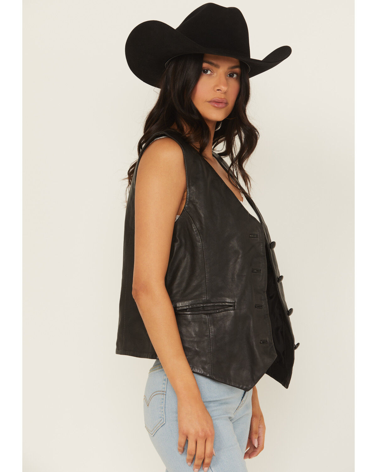 Image #2 - Mauritius Leather Women's Button-Down Leather Vest, Black, hi-res