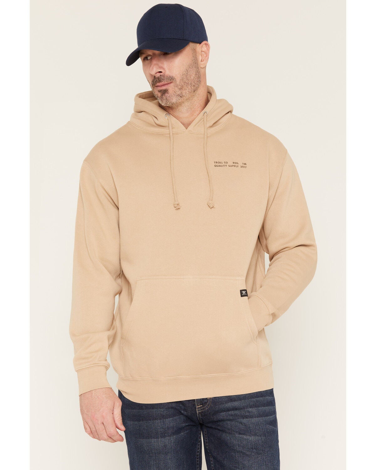 Image #2 - Troll Co Men's No Luck All Work Graphic Hooded Sweatshirt, Taupe, hi-res