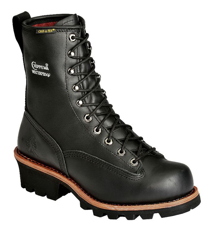 Chippewa Oiled Waterproof & Insulated 8" Lace-Up Logger Boots - Composite Toe, Black, hi-res