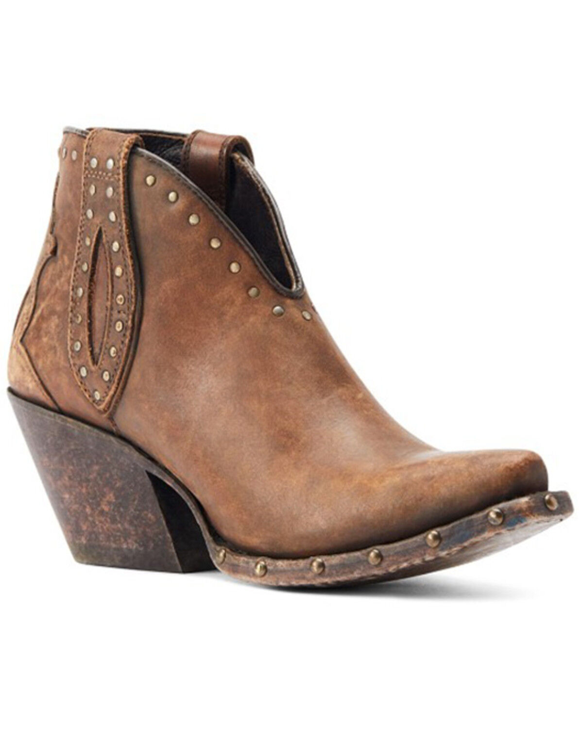 Image #1 - Ariat Women's Greenly Distressed Studded Booties - Snip Toe, Brown, hi-res
