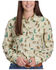 Image #1 - Roper Women's Spring III Horse Conversation Print Long Sleeve Snap Western Shirt, Cream, hi-res