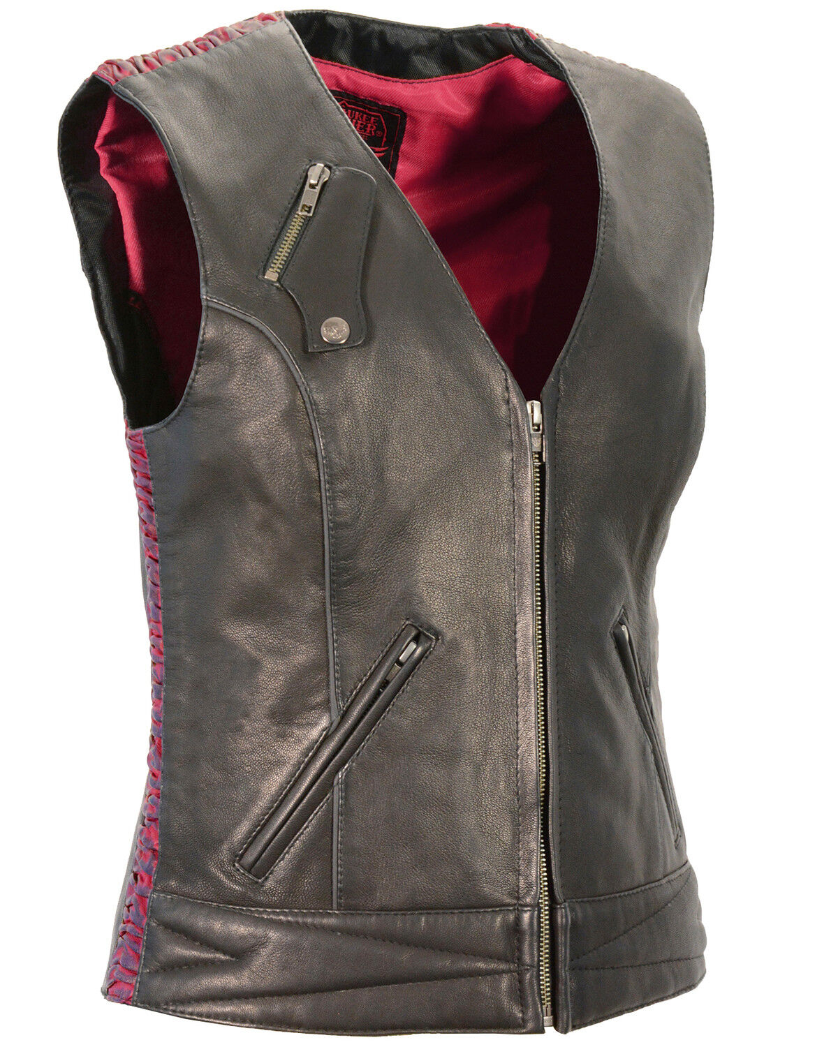 Image #1 - Milwaukee Leather Women's Lightweight Crinkle Snap Front Vest - 3X, Pink/black, hi-res