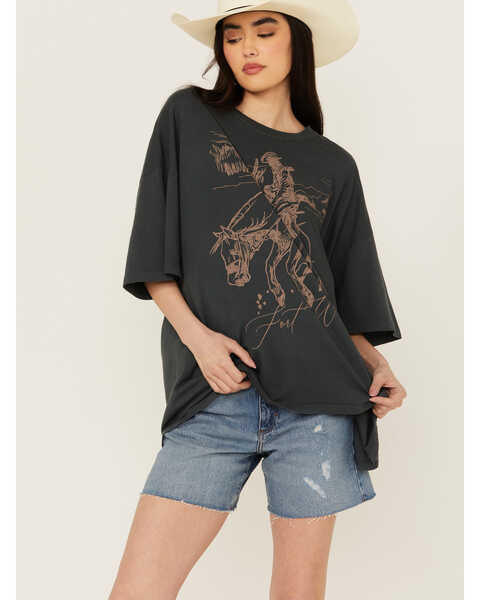 Image #1 - Day Dreamer Women's Fort Worth Cowboy Short Sleeve Graphic Tee, Black, hi-res